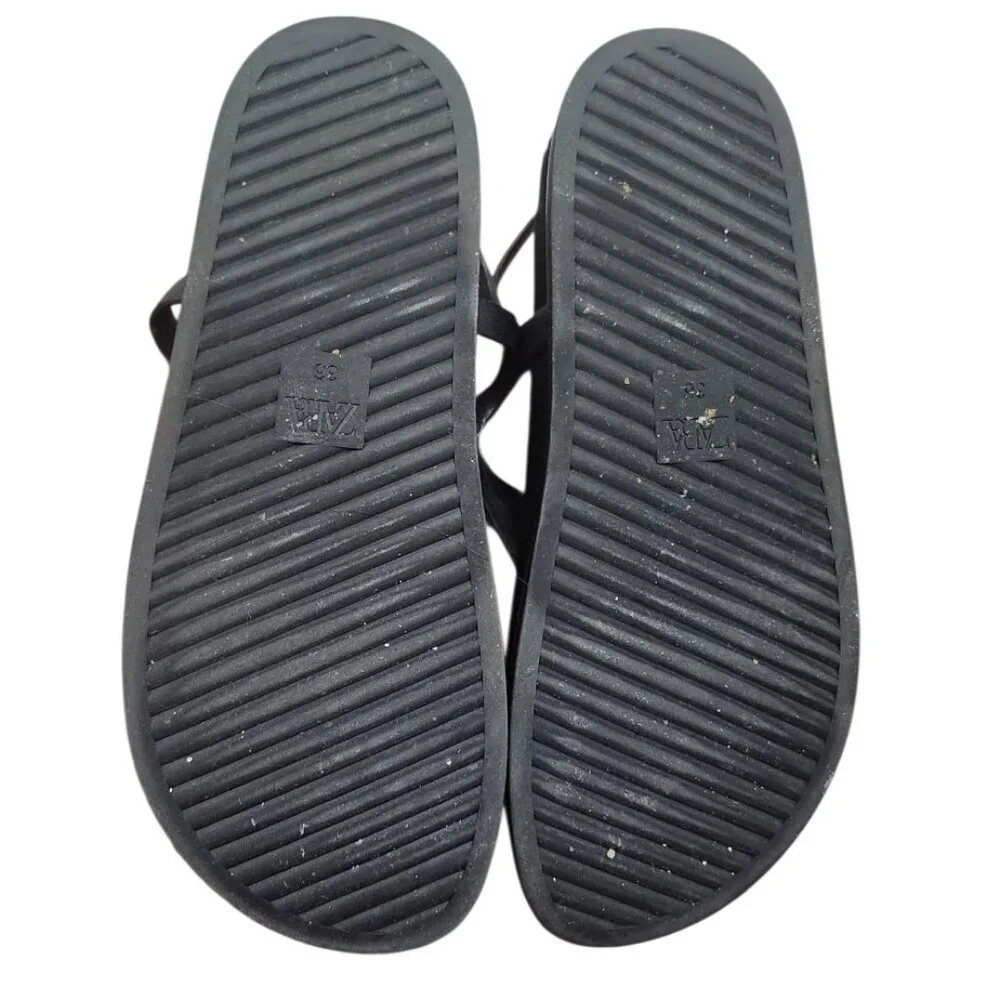 ZARA Women Black Minimalist Slingback Thong Sandals Size 36 Slip-On Flat Summer - Picture 8 of 11